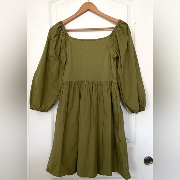 Nation LTD Heddie Combo Babydoll Dress Lichen Olive Green pockets small S - Picture 4 of 12
